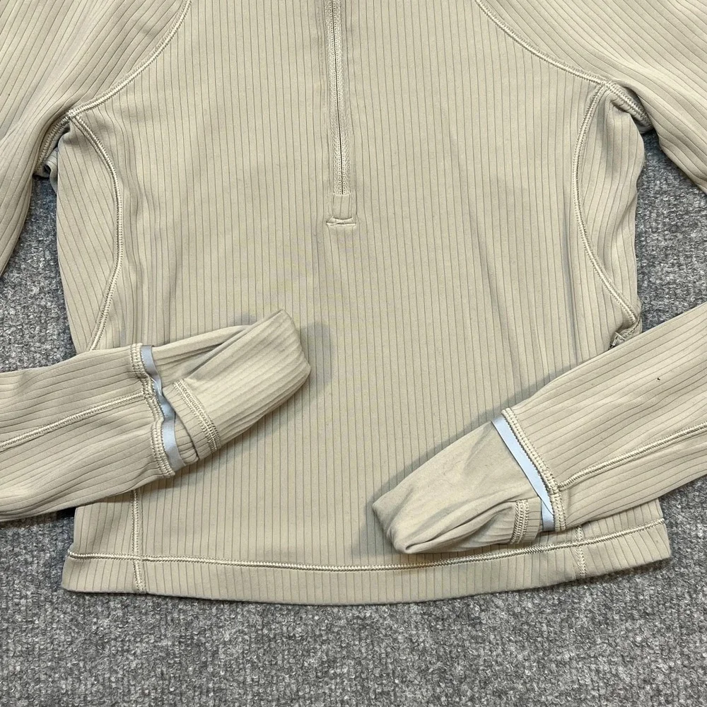 Lululemon Pullover Womens 2 Beige Ribbed 1/4 Zip Mock Neck Athletic Running Top